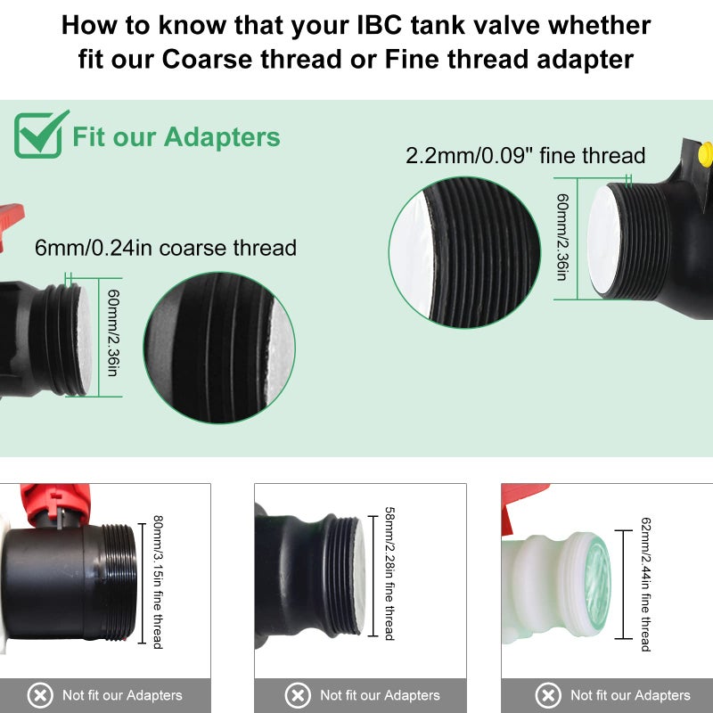 CNYGO 275-330 Gallon IBC Tote Water Tank Adapter  2 in 1 Double Faucets 2.36"" Coarse Thread+ 2.36""Fine Thread IBC Tote Valve Fittings Brass Hose Faucet Garden Hose Connector Replacement Parts - Image 5